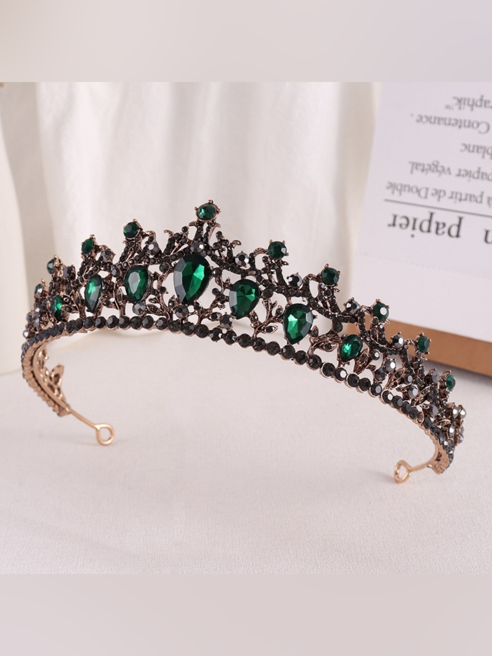 Regal Emerald Crystal Tiara Headband - Women Accessories